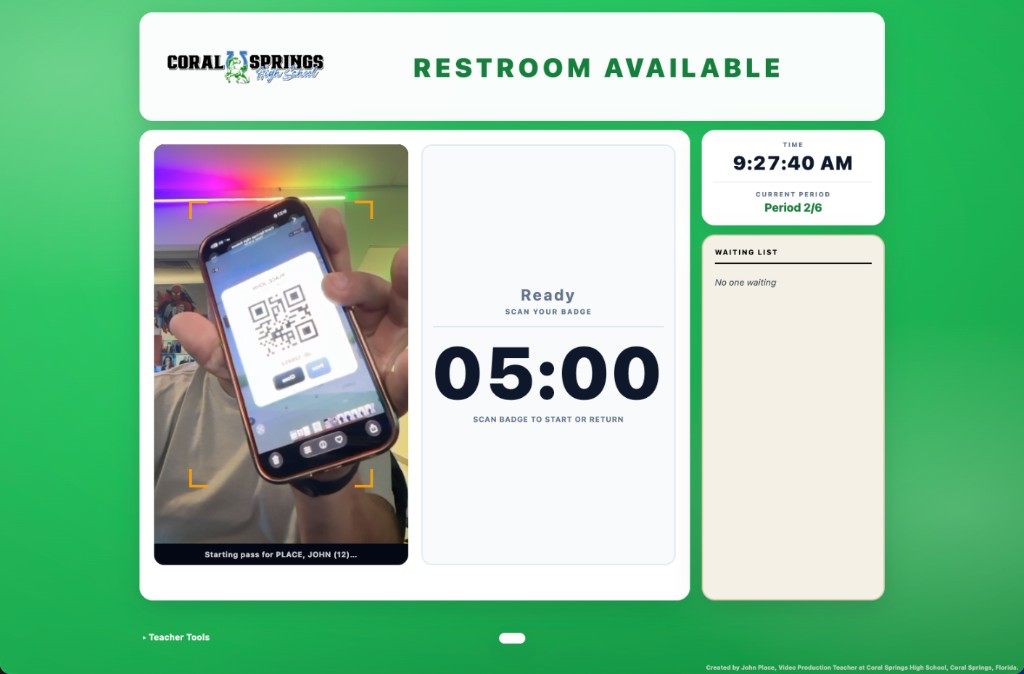 Restroom Pass V2 — QR scan or type student ID