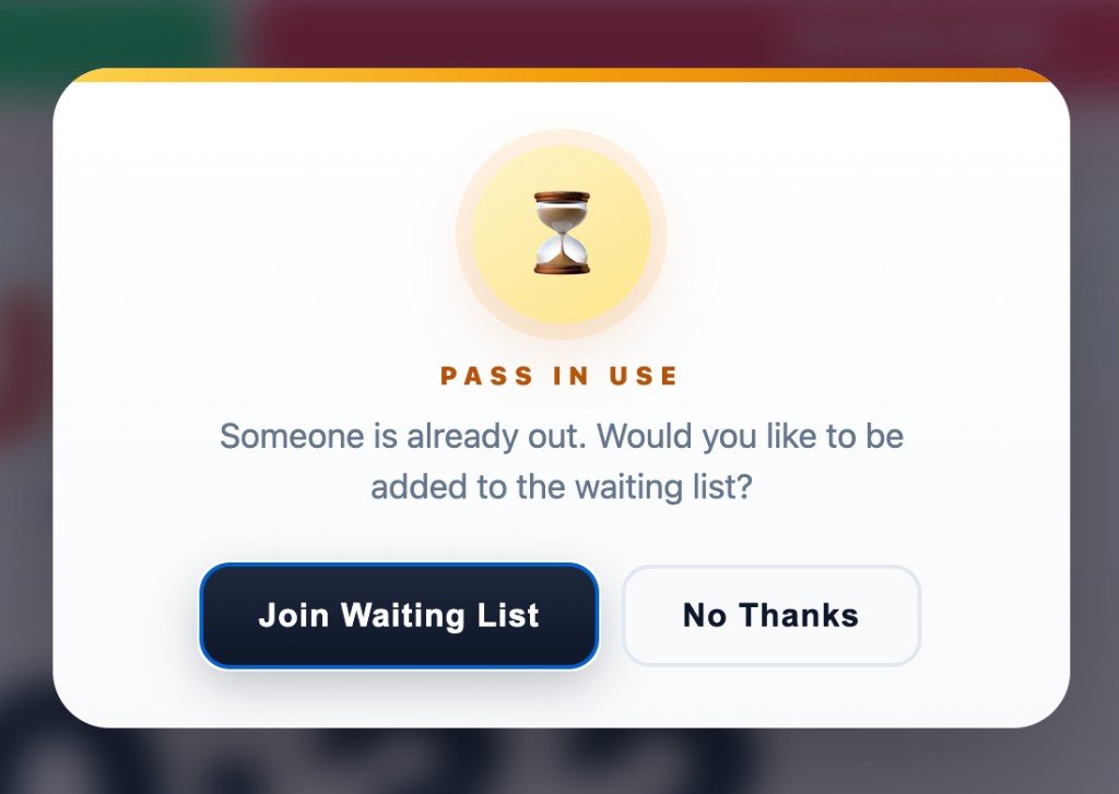 Pass in use Join Waiting List modal