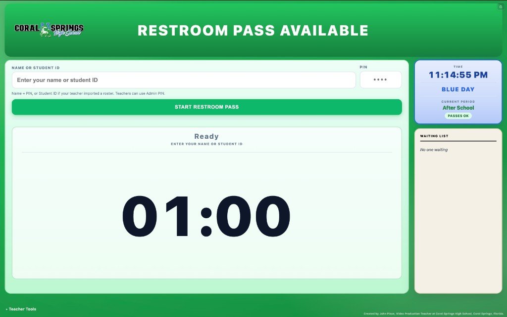 Restroom Pass Available green kiosk