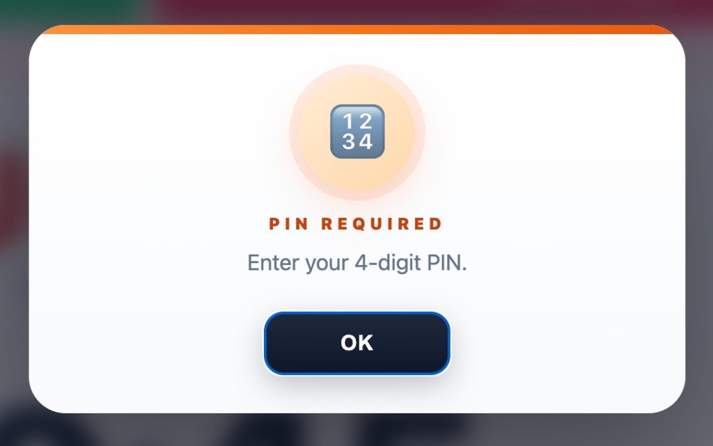 PIN REQUIRED popup