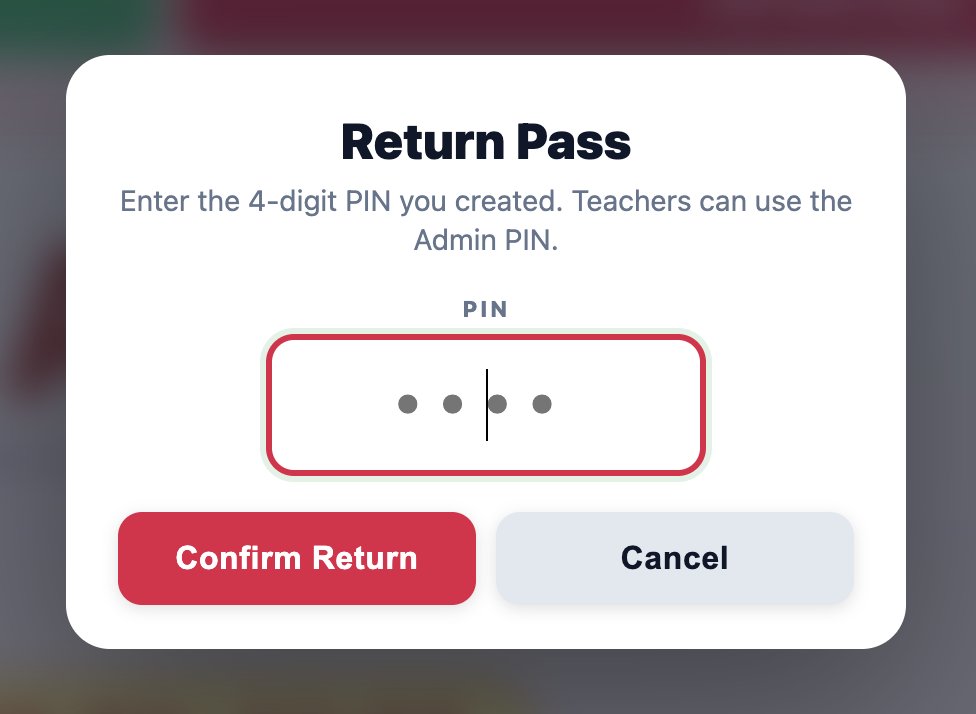 Return Pass PIN confirmation modal