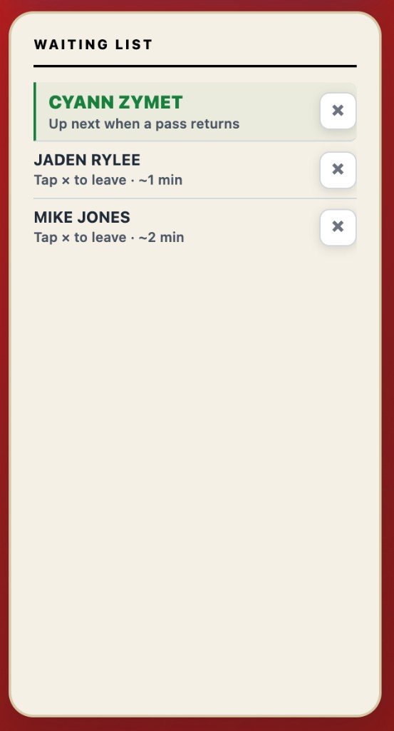 Waiting list with next student highlighted